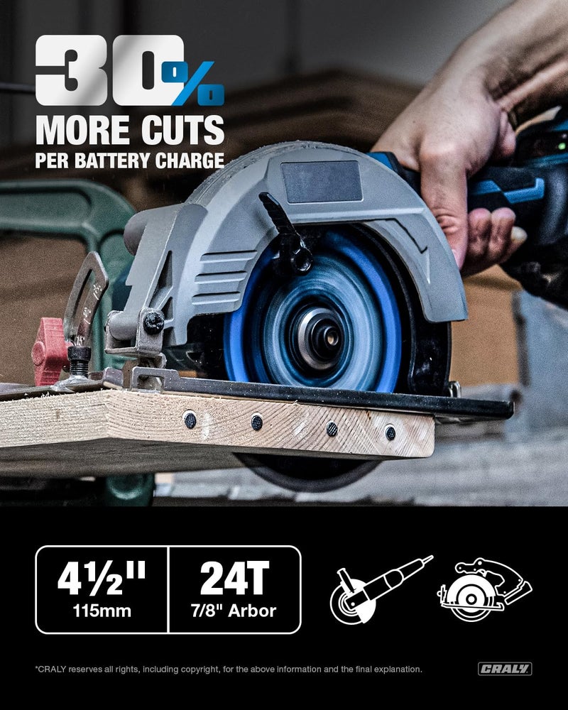 CRALY 4-1/2 Inch 24&36 Teeth Wood Cutting Framing/Fine Finish Circular Saw Blade, 7/8 Inch Arbor, Carbide Tipped, Thin Kerf, Black Ice™ Coating, for Plywood, MDF, OSB, Laminated, 2-Pack(C042436-2E) - Image 2